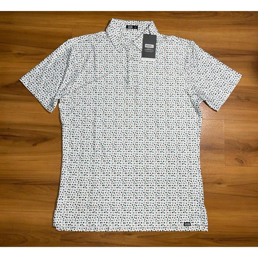 Mens NWT BARBELL Golf Polo Food Chicken Broccoli Patterned Performance Shirt
